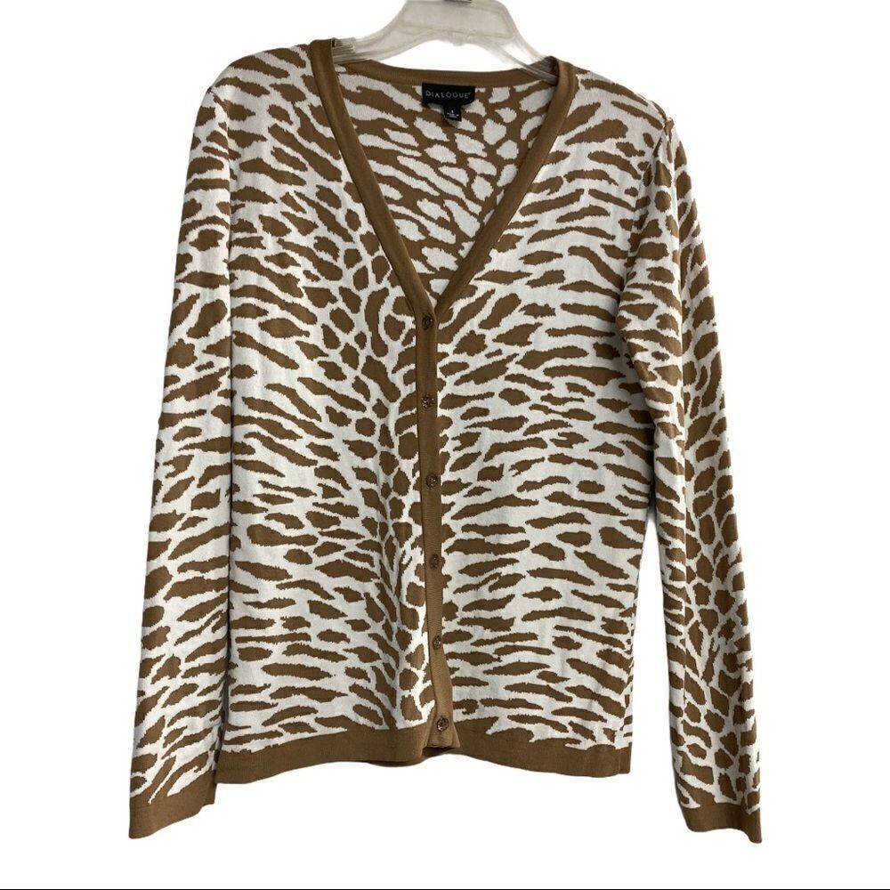 DIALOGUE,‎ Animal Print,Women’s Cardigan,Tan&White